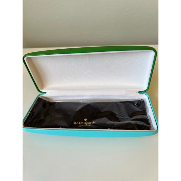 Kate Spade Eyeglasses Case Turquoise Green Hard Clam Shell with Cleaning Cloth - Picture 3 of 8